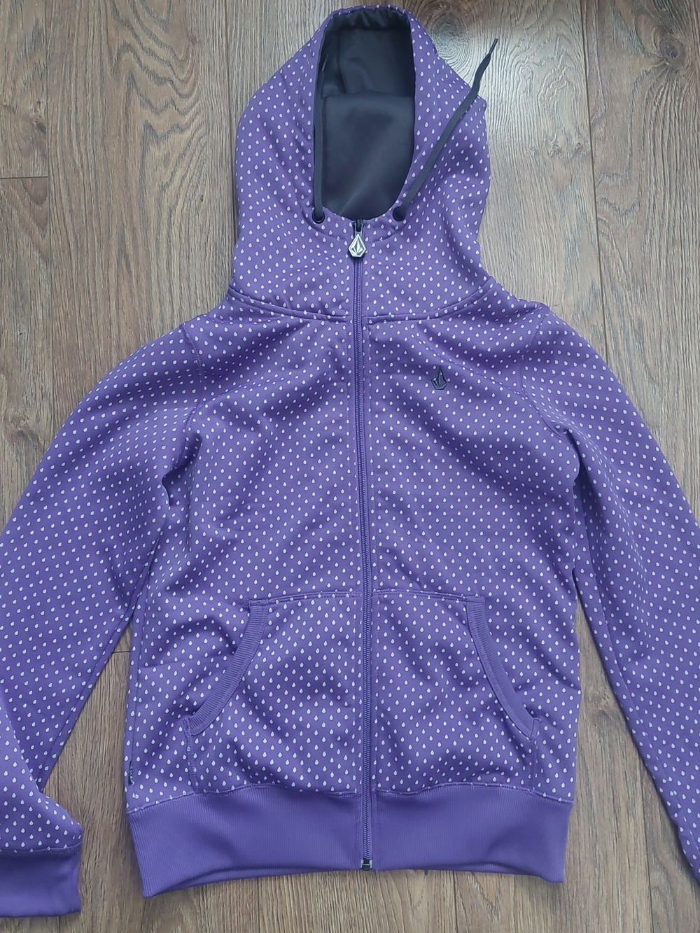 Volcom Purple Hoodie with White Polka Dots Women S Xs Y2k 2000s